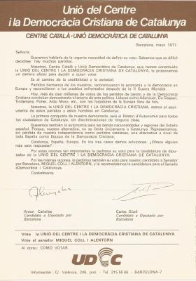 Propaganda electoral de Unió del Centre i la Democràcia Cristiana de Catalunya