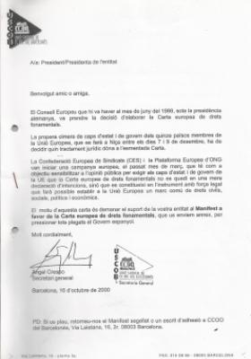 CCOO demana suport al Manifest a favor de la Carta europea de drets funamentals